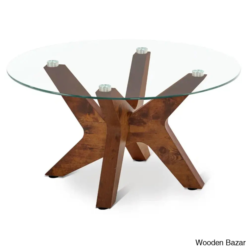 Cambridgeshirec Round Coffee And Center Tables With Natural Wood Frame Tempered Glass Top Center