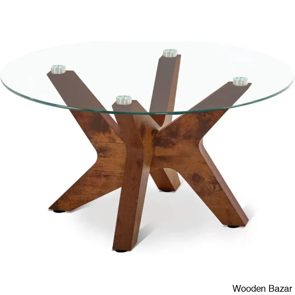 Cambridgeshirec Round Coffee And Center Tables With Natural Wood Frame Tempered Glass Top Center