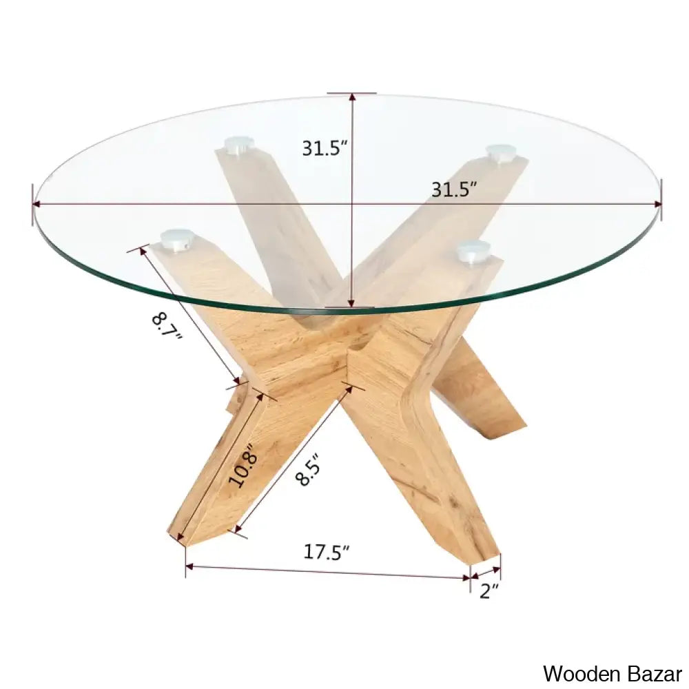 Cambridgeshirzen Round Coffee And Center Tables With Natural Wood Frame Tempered Glass Top Center