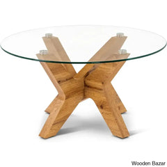 Cambridgeshirzen Round Coffee And Center Tables With Natural Wood Frame Tempered Glass Top Center