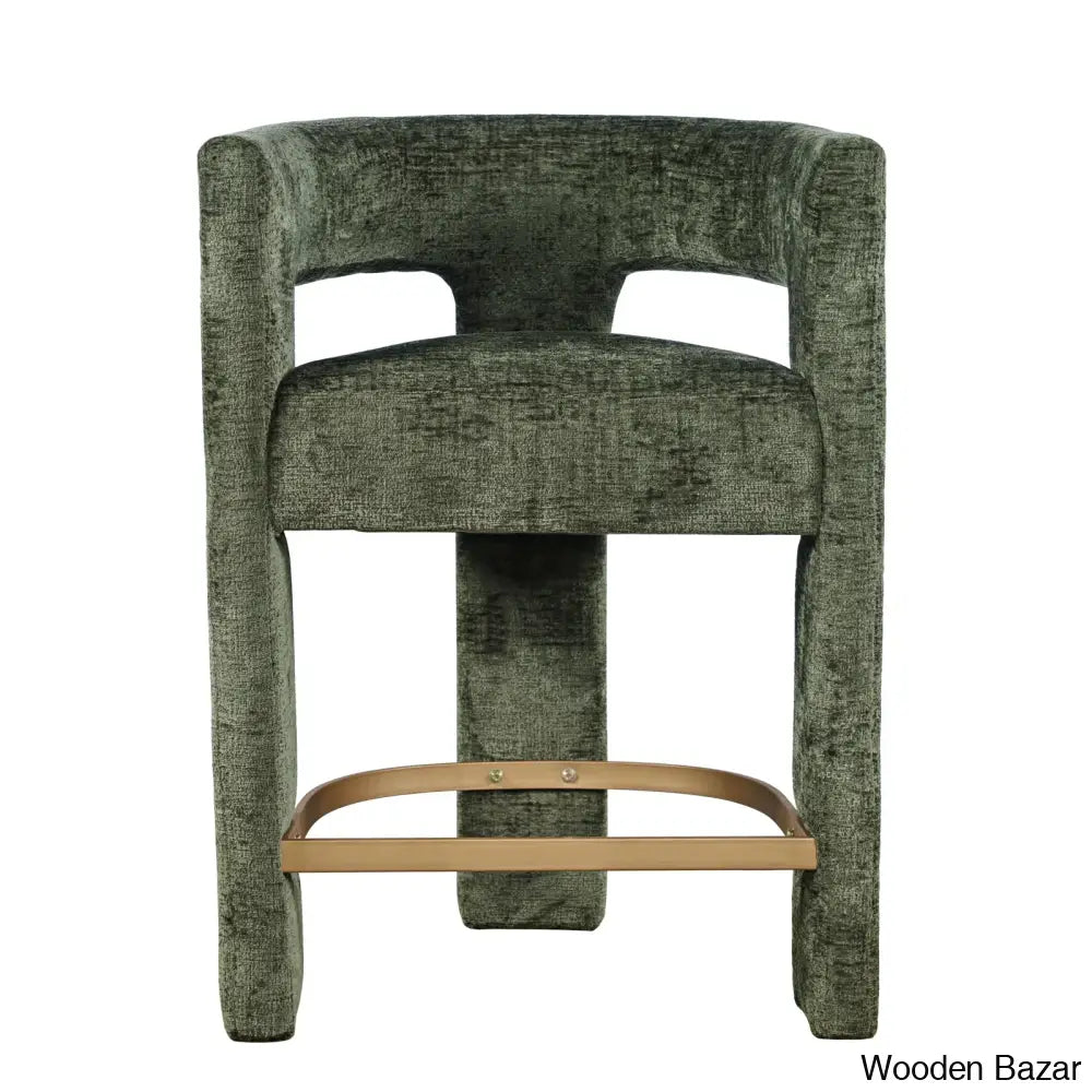 Carlinez Modern Upholstered 25’’ Counter And Bar Stool - Wooden Bazar Gwen Forest Green Microsuede