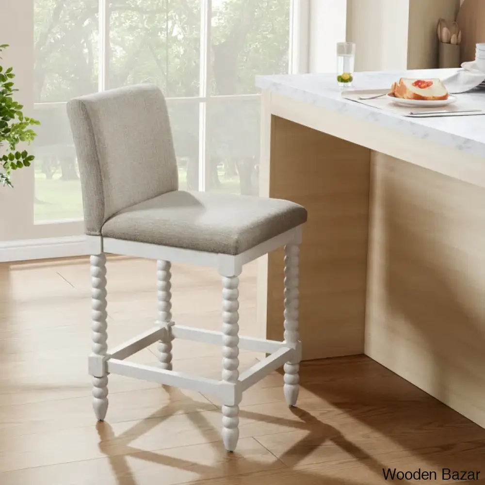 Carollyne Swivel 26’’ High Modern Farmhouse Turned Leg Beaded Counter And Bar Stool White /