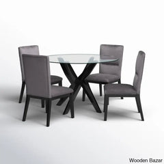 Caron 4 Seater Glass Top Pedestal Dining Set - Wooden Bazar