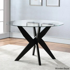 Caron 4 Seater Glass Top Pedestal Dining Set - Wooden Bazar