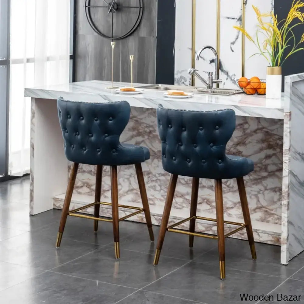 Carrazcox Upholstered Counter And Bar Stool With Solid Wood Frame (Set Of 2) Blue / (24.5” Seat