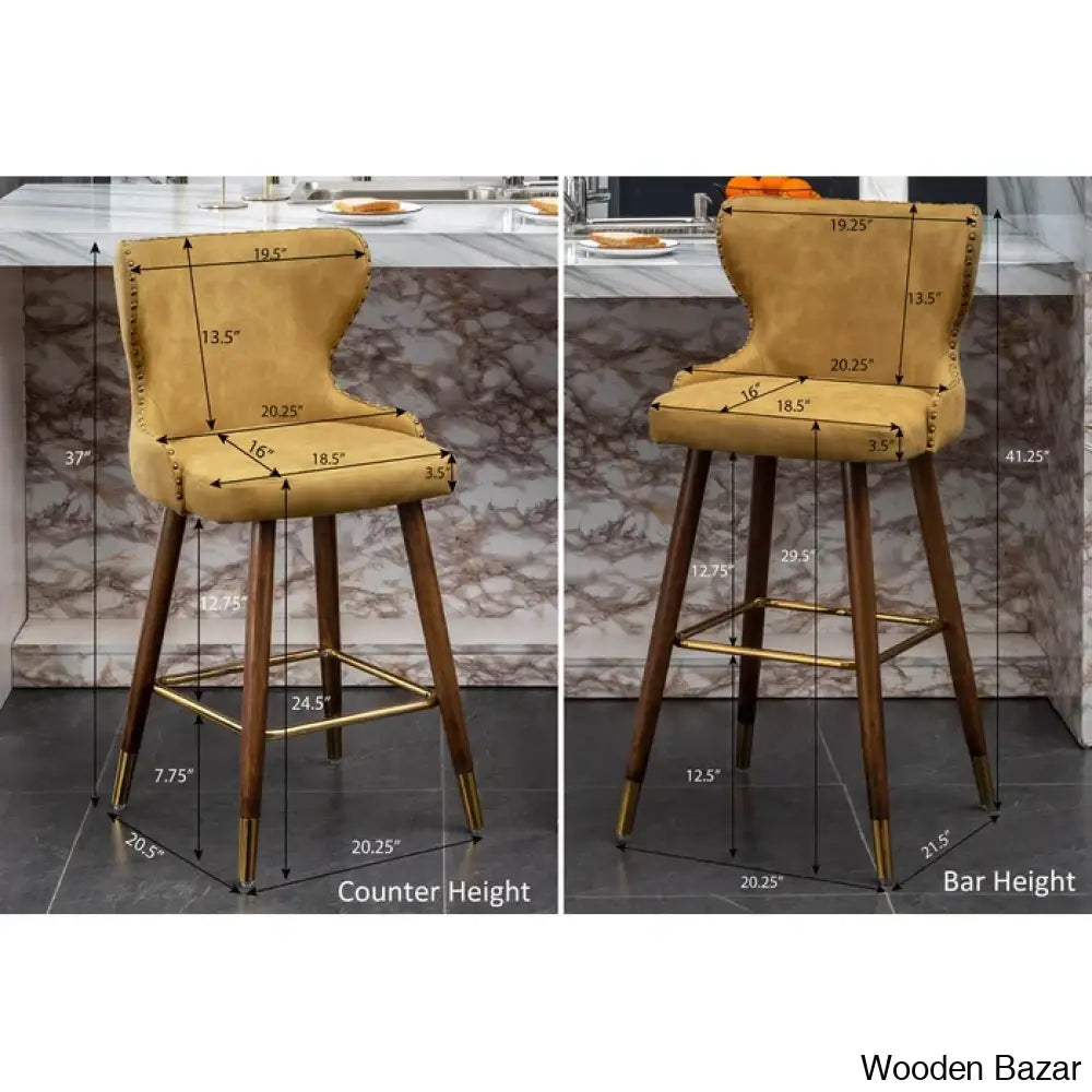 Carrazcox Upholstered Counter And Bar Stool With Solid Wood Frame (Set Of 2) Yellow / (24.5” Seat