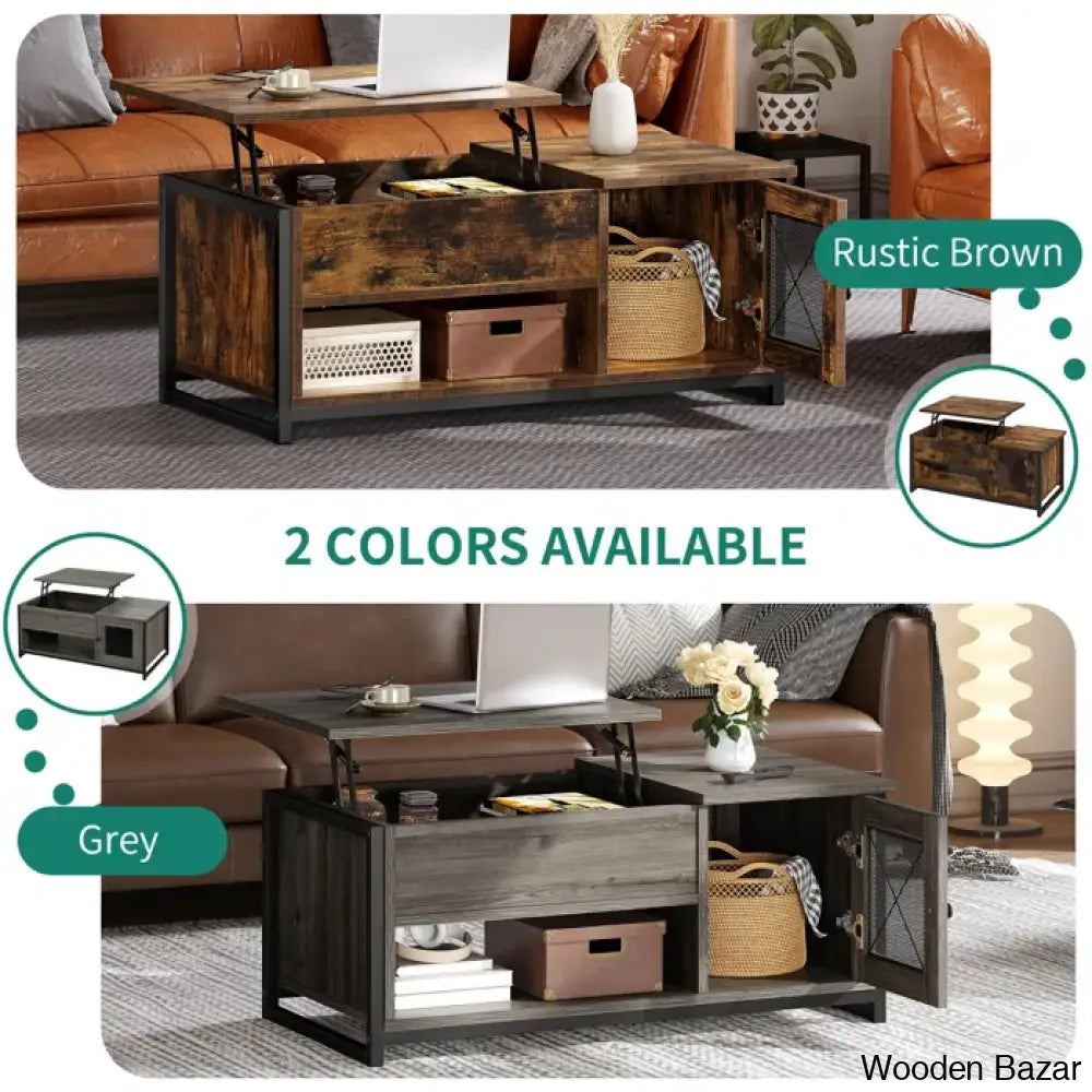 Caulein Lift Top Extendable Frame Rectangular Coffee And Center Table With Storage