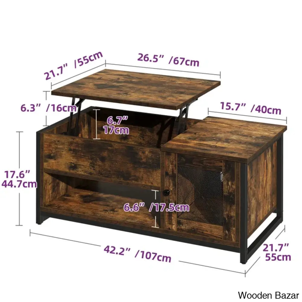 Caulein Lift Top Extendable Frame Rectangular Coffee And Center Table With Storage