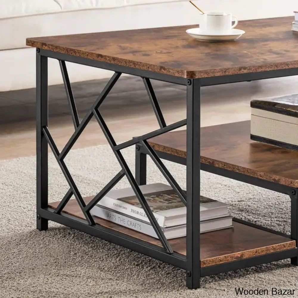 Cavecney Coffee And Center Table With Storage Center Tv Metal Frame Industrial Cocktail