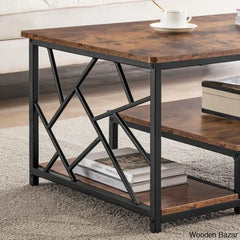 Cavecney Coffee And Center Table With Storage Center Tv Metal Frame Industrial Cocktail