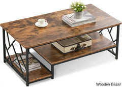 Cavecney Coffee And Center Table With Storage Center Tv Metal Frame Industrial Cocktail