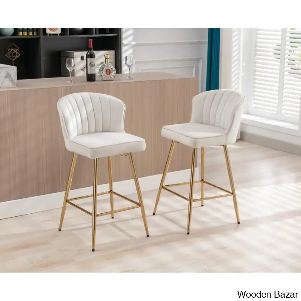 Cavillz Swivel Upholstered 25.5’’ Counter And Bar Stool With Metal Frame Beige / 2 Piece