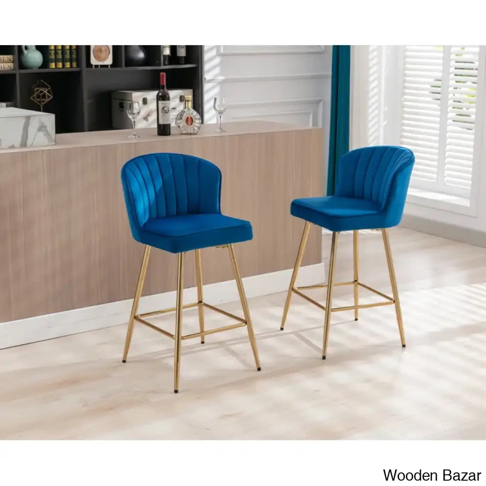 Cavillz Swivel Upholstered 25.5’’ Counter And Bar Stool With Metal Frame Navy / 2 Piece