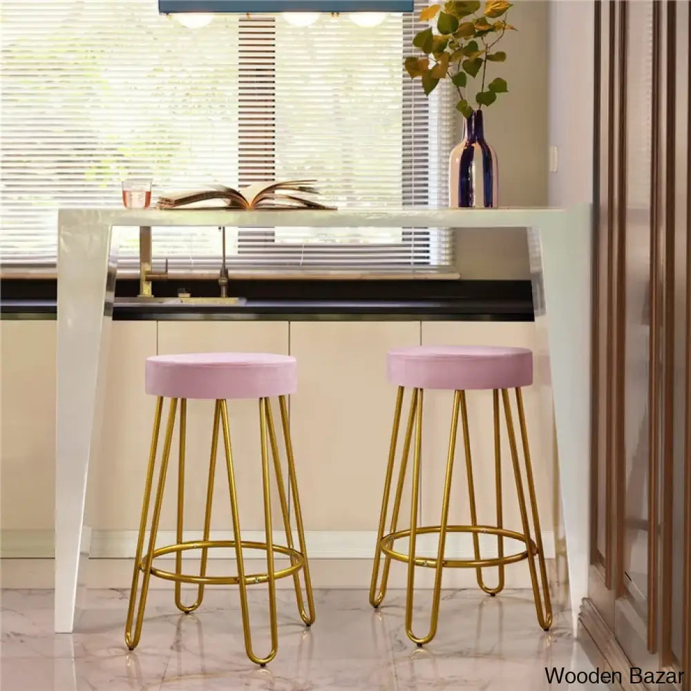 Cederniern Swivel Upholstered 26.5’’ Counter And Bar Stool With Metal Frame (Set Of 2) Pink