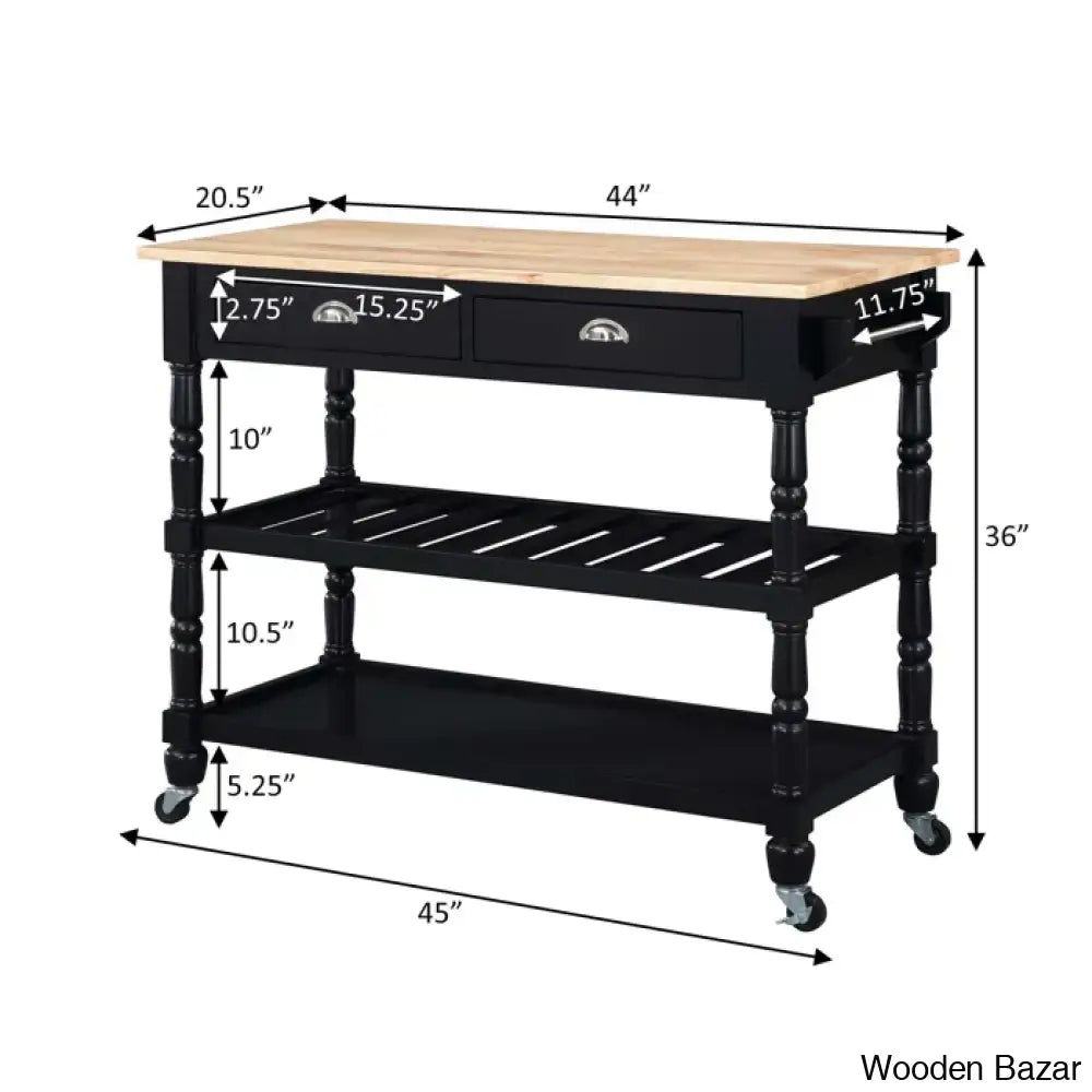 Celia 45’’ Kitchen Cart With Butcher Block Top And Locking Wheels Trolley Cart Cabinet Kitchen