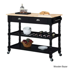 Celia 45’’ Kitchen Cart With Butcher Block Top And Locking Wheels Trolley Cart Cabinet Kitchen