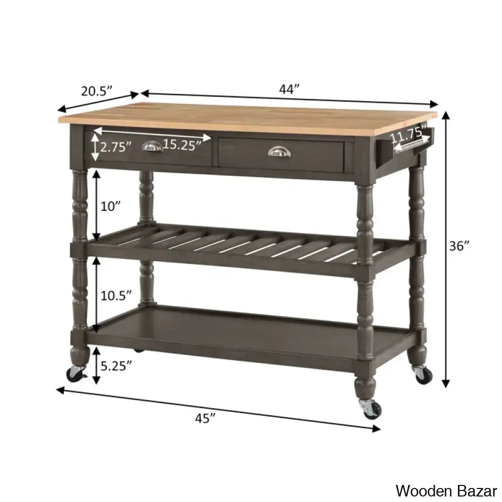 Celia 45’’ Kitchen Cart With Butcher Block Top And Locking Wheels Trolley Cart Cabinet Kitchen