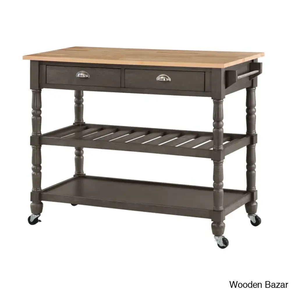 Celia 45’’ Kitchen Cart With Butcher Block Top And Locking Wheels Trolley Cart Cabinet Kitchen