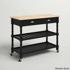 Celia 45’’ Kitchen Cart With Butcher Block Top And Locking Wheels Trolley Cart Cabinet Kitchen
