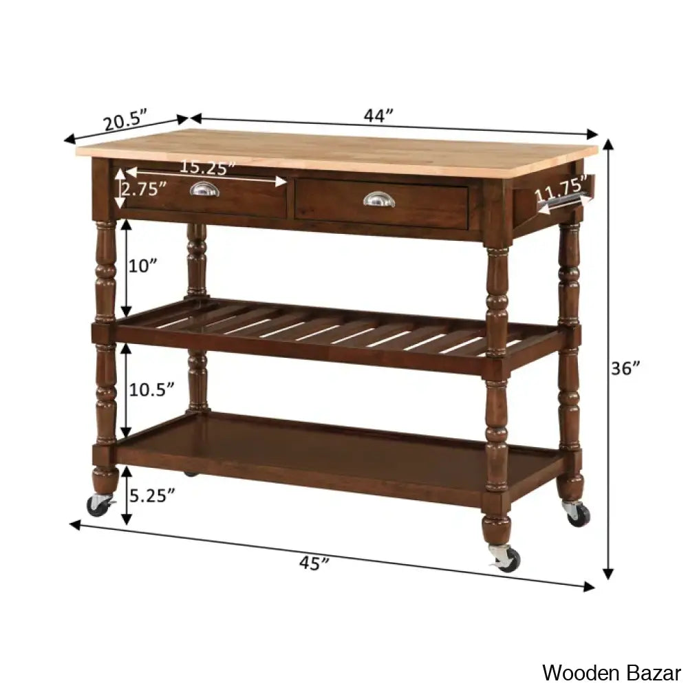 Celia 45’’ Kitchen Cart With Butcher Block Top And Locking Wheels Trolley Cart Cabinet Kitchen