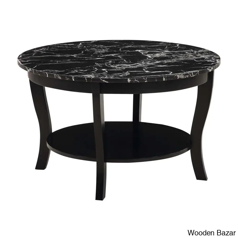 Chadwick 30’’ Coffee Table With Shelf And Center Table Black Faux Marble/Black