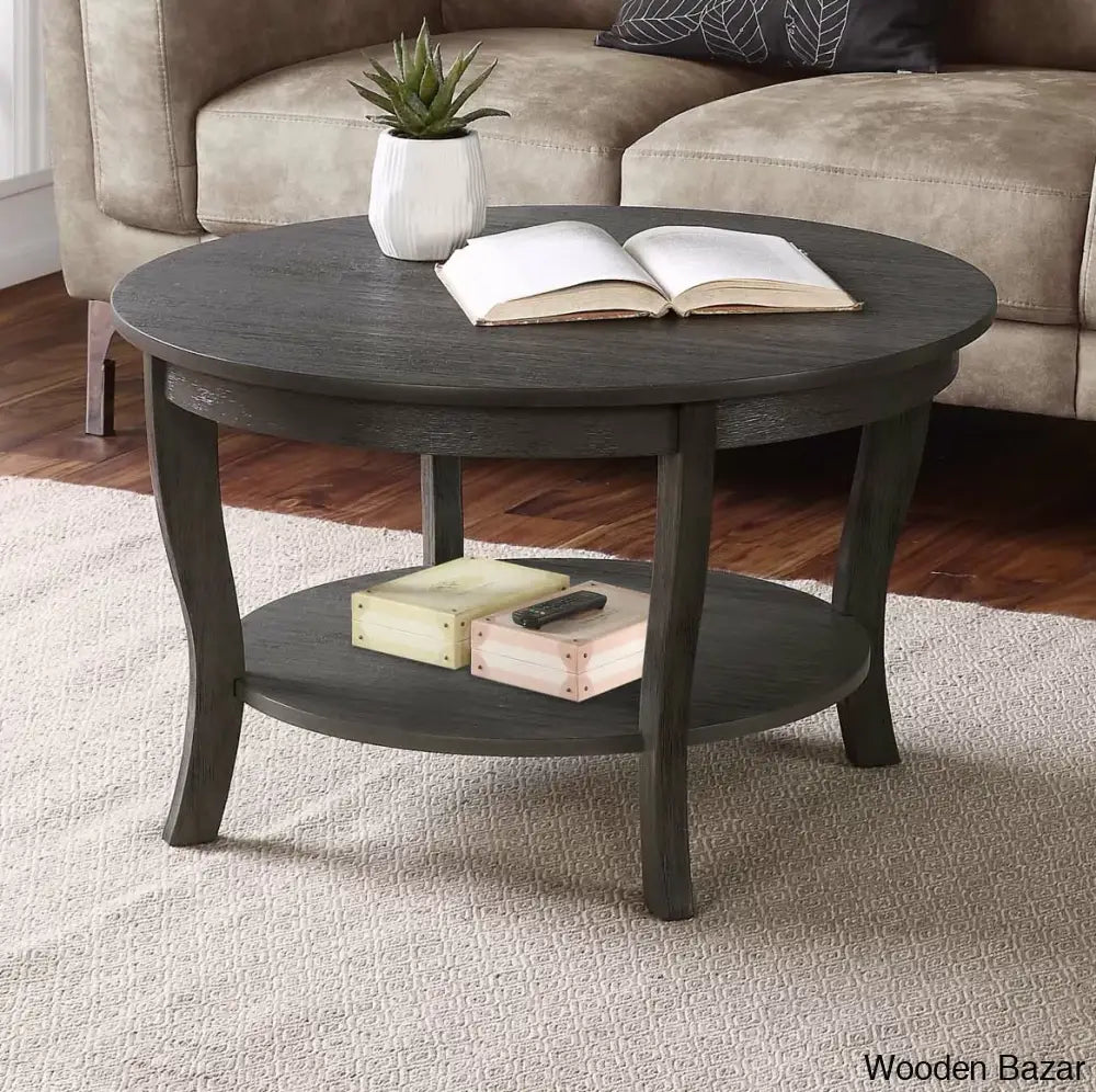 Chadwick 30’’ Coffee Table With Shelf And Center Table Dark Gray Wirebrush