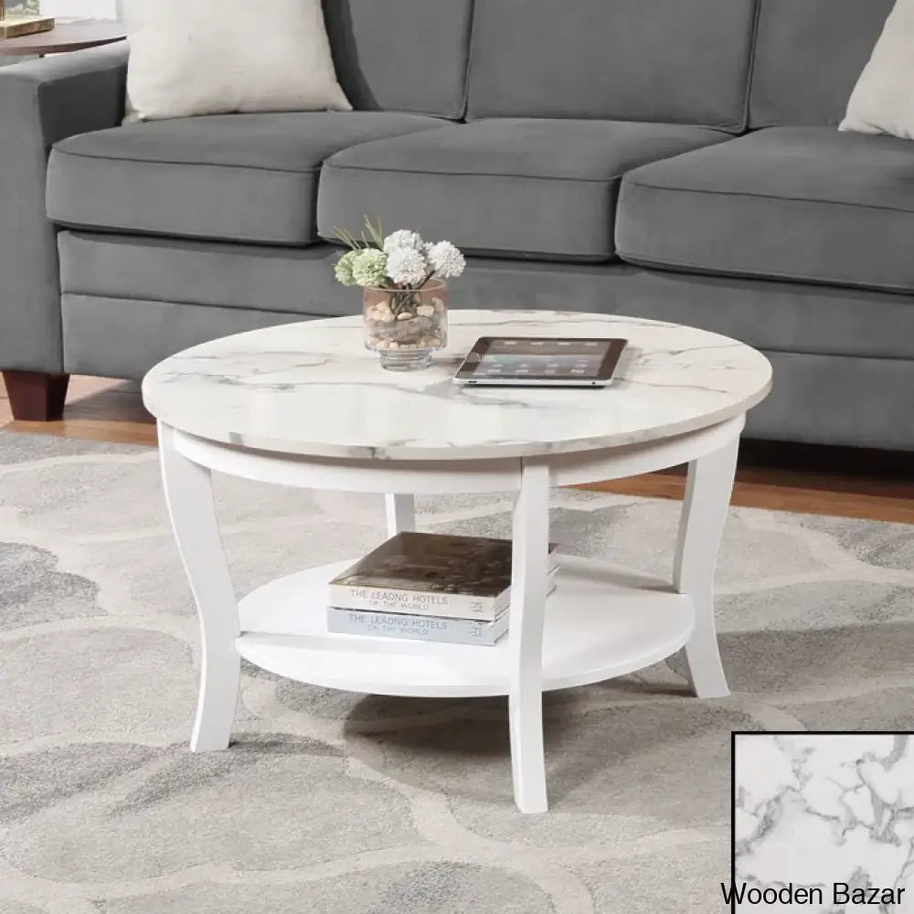 Chadwick 30’’ Coffee Table With Shelf And Center Table White Faux Marble/White