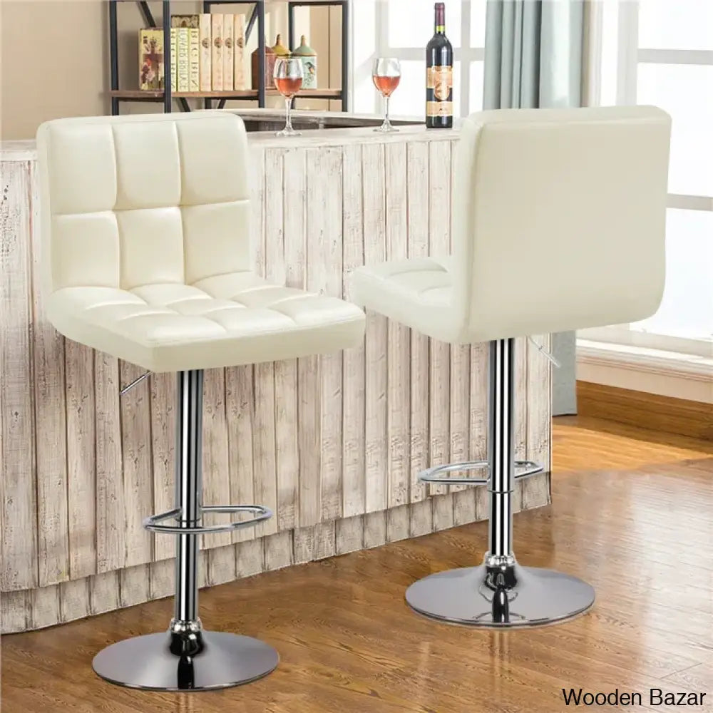 Chandresho Swivel Upholstered Adjustable Height Counter Stool With Metal Frame (Set Of 2) Beige