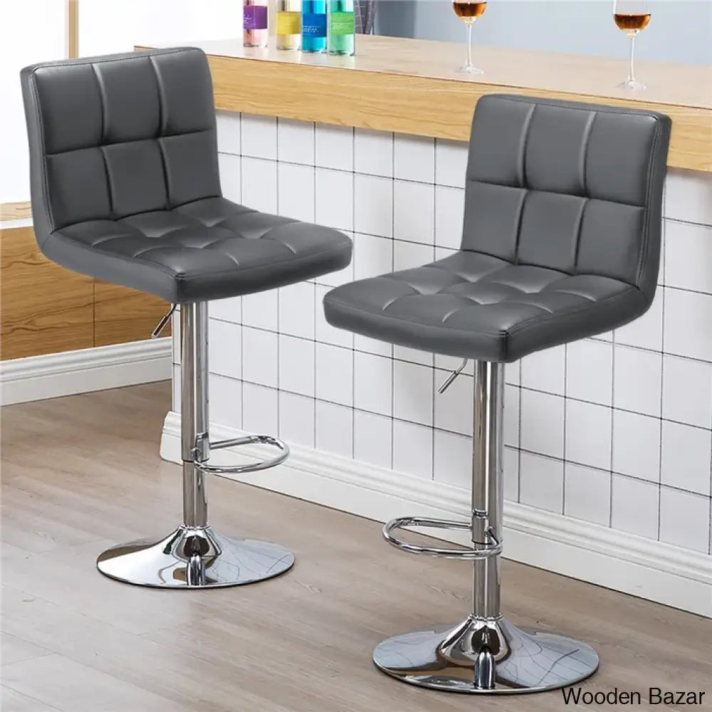 Chandresho Swivel Upholstered Adjustable Height Counter Stool With Metal Frame (Set Of 2) Gray