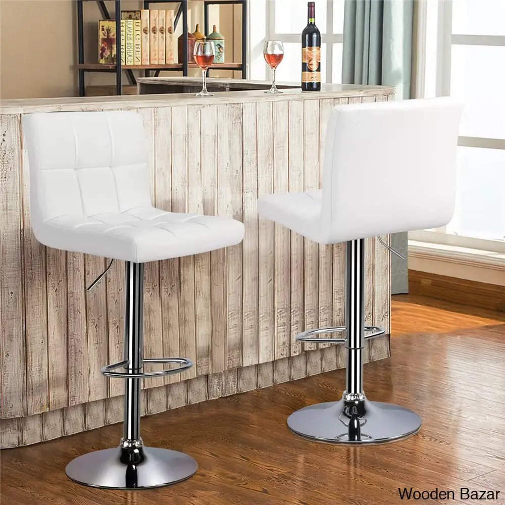 Chandresho Swivel Upholstered Adjustable Height Counter Stool With Metal Frame (Set Of 2) White