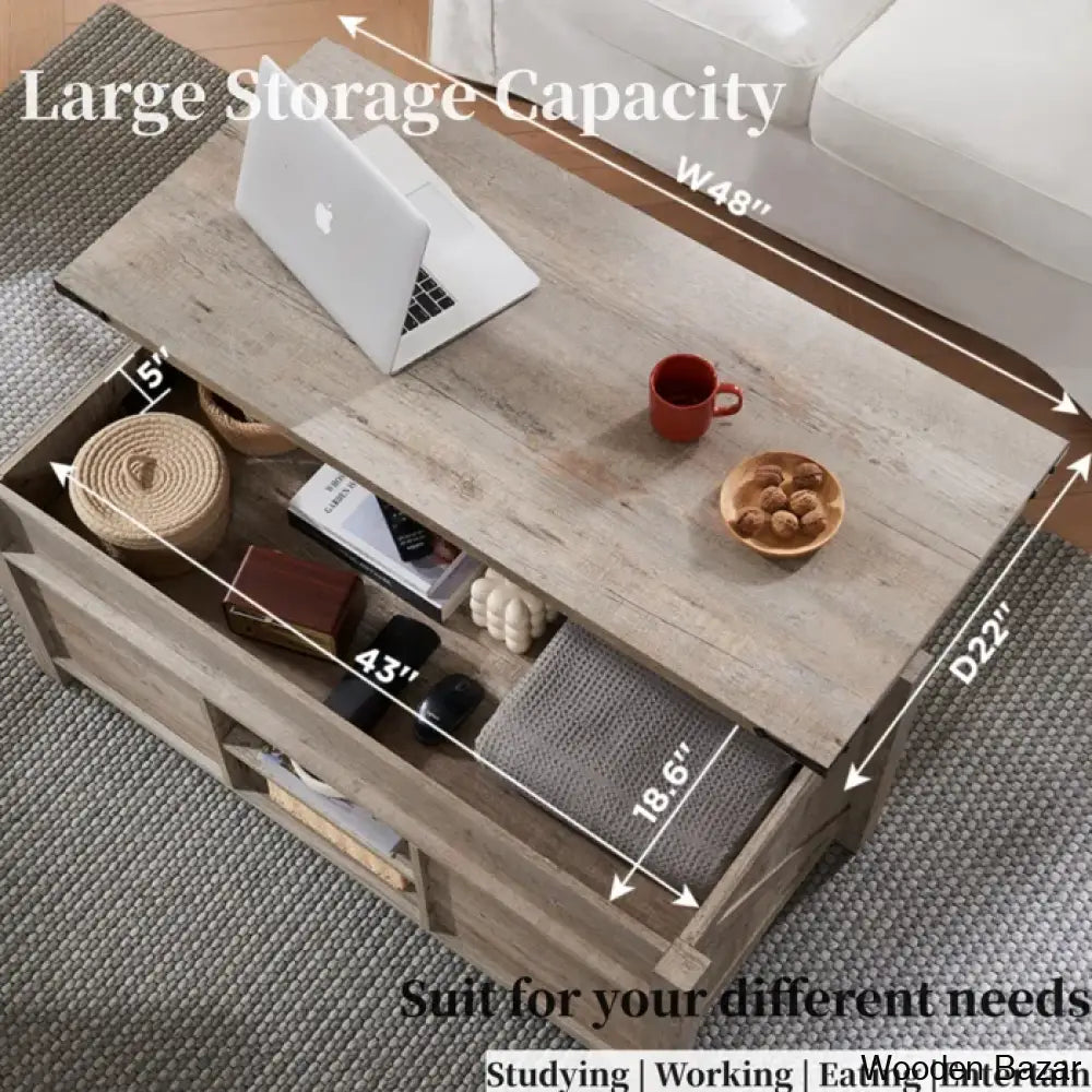 Chanyas 48’’W Farmhouse Lift Top Storage Coffee And Center Table With Sliding Barn Door