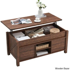 Chanyas 48’’W Farmhouse Lift Top Storage Coffee And Center Table With Sliding Barn Door
