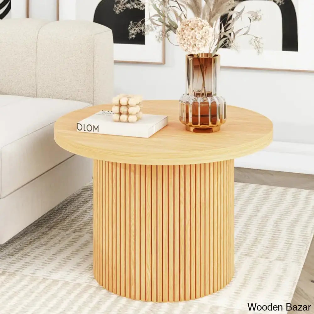 Charleily Pedestal Wood Round Coffee And Center Table