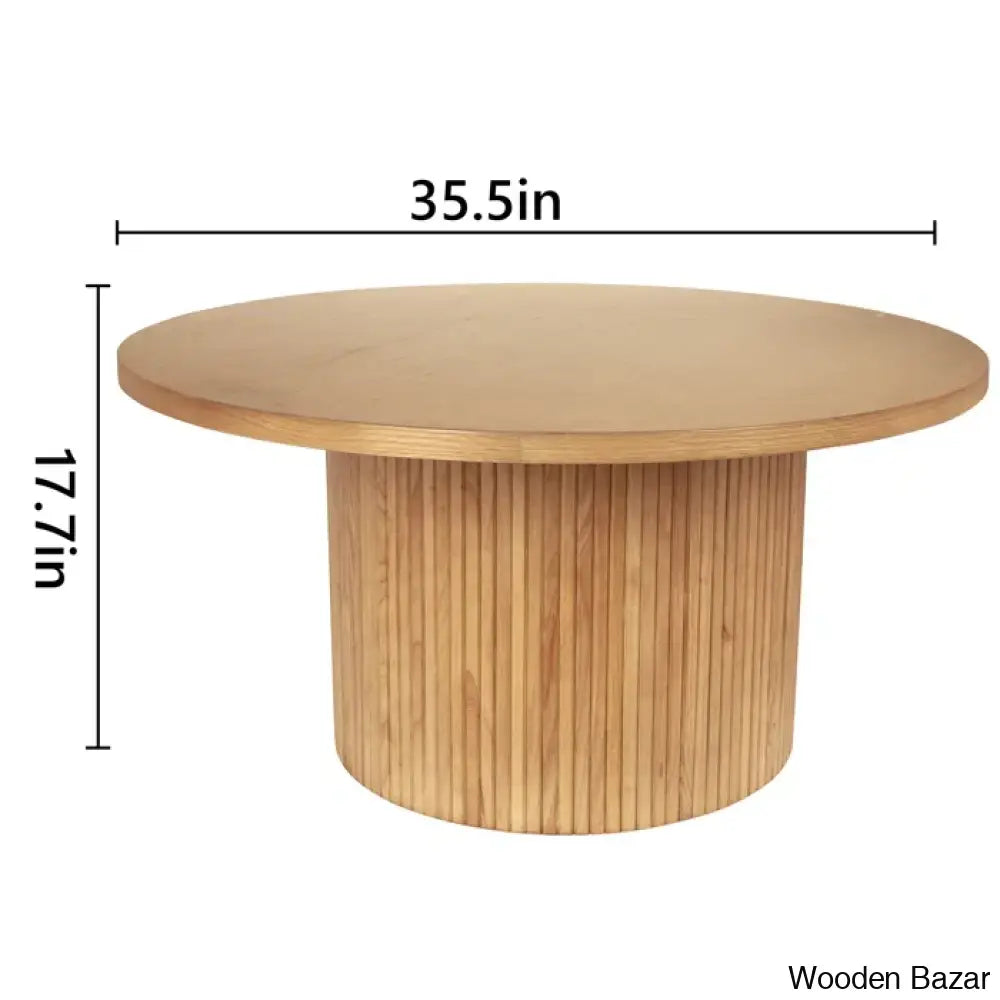 Charleily Pedestal Wood Round Coffee And Center Table