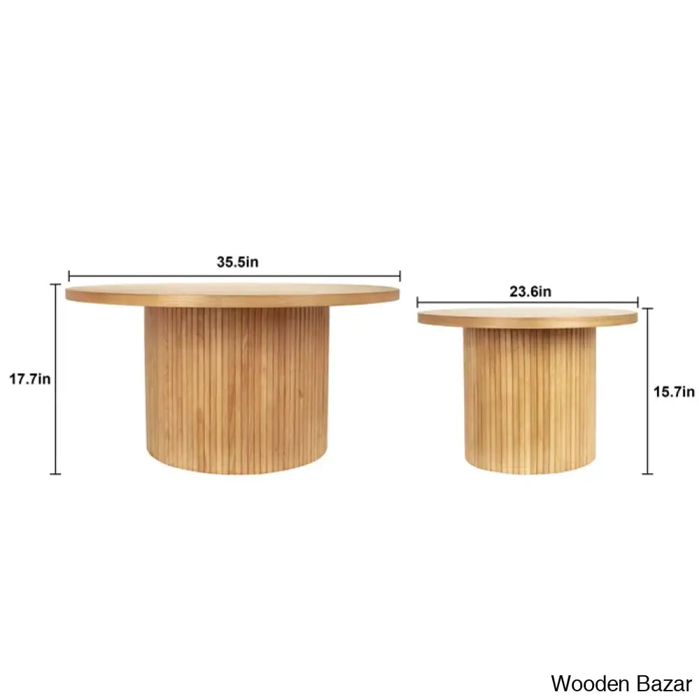 Charleily Pedestal Wood Round Coffee And Center Table