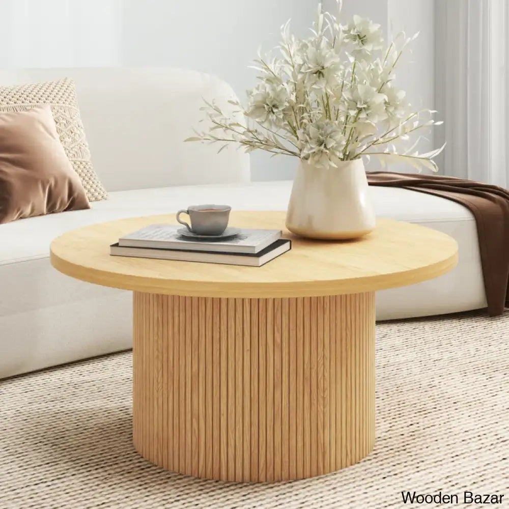 Charleily Pedestal Wood Round Coffee And Center Table