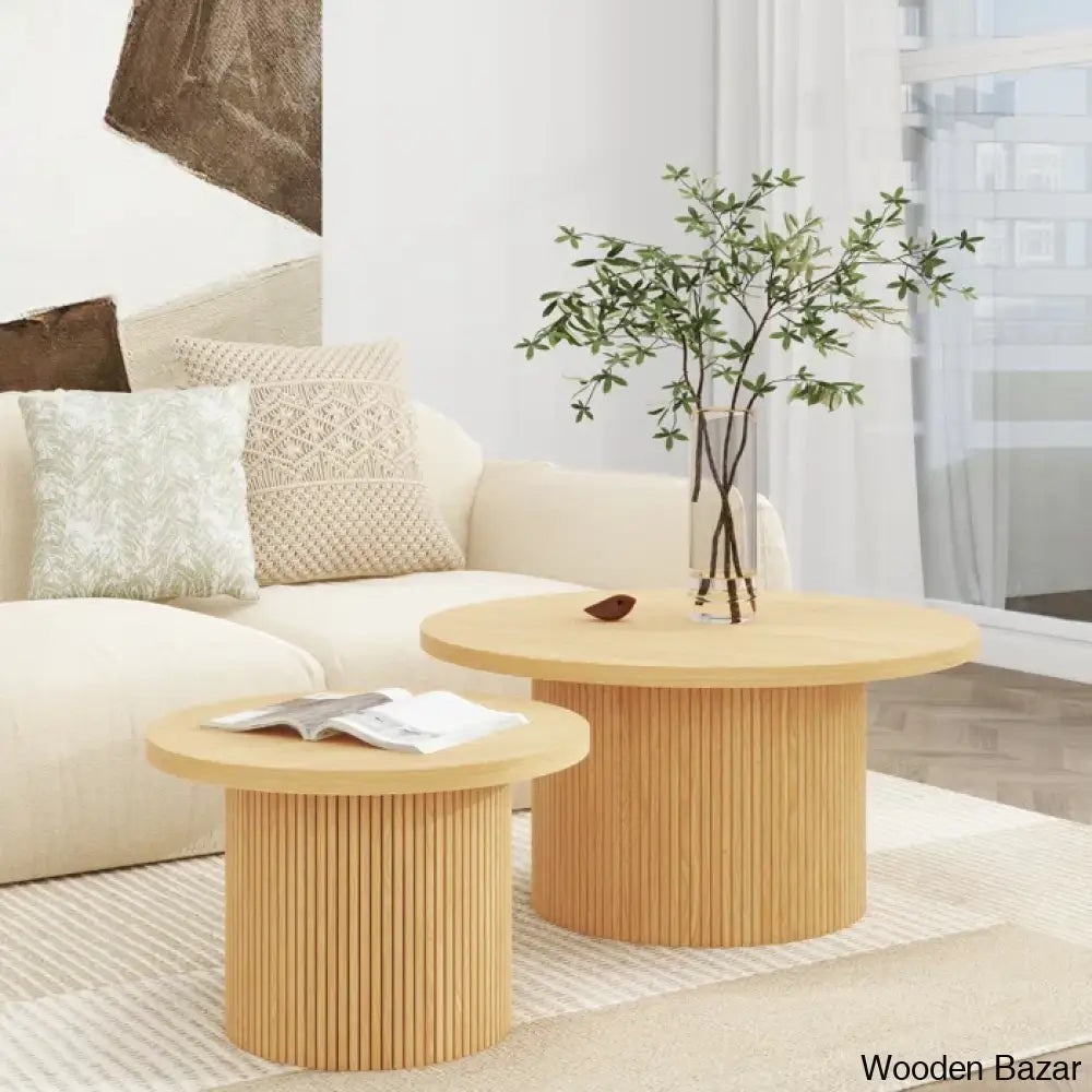 Charleily Pedestal Wood Round Coffee And Center Table