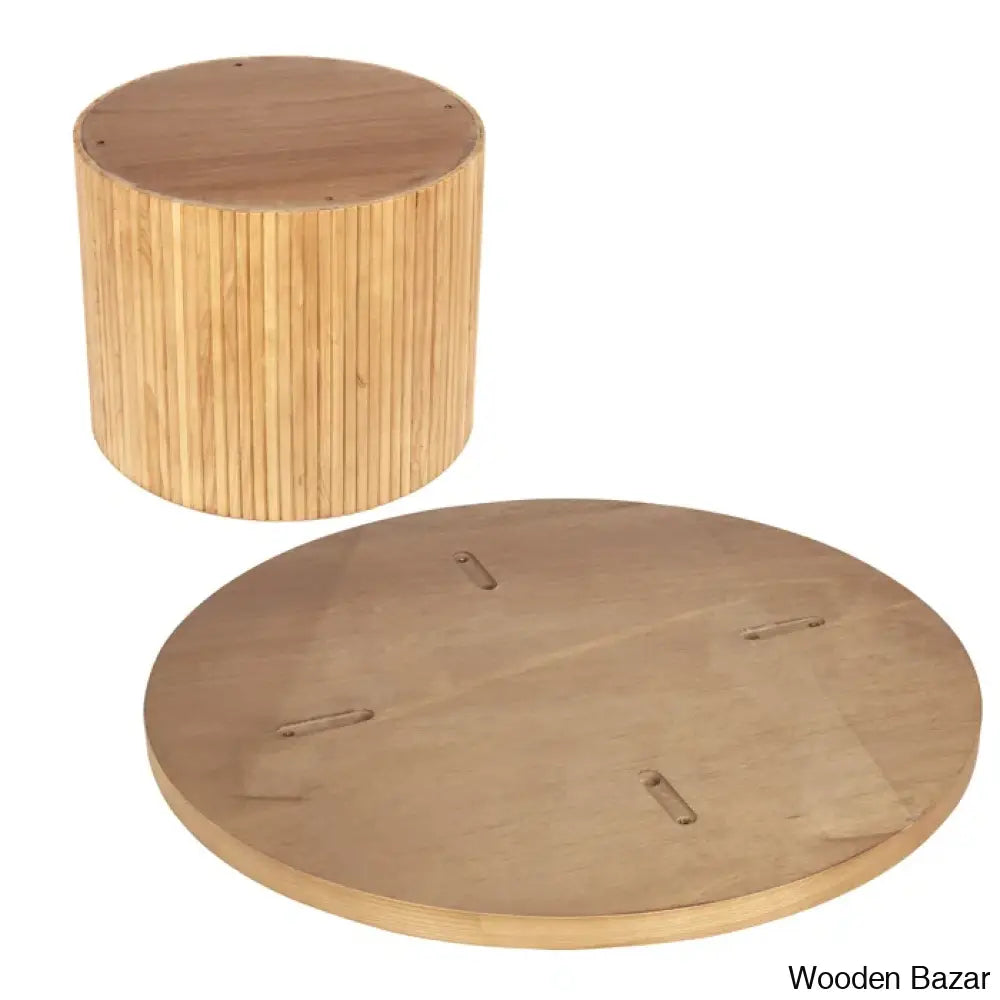 Charleily Pedestal Wood Round Coffee And Center Table