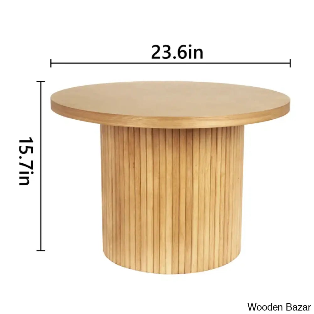 Charleily Pedestal Wood Round Coffee And Center Table