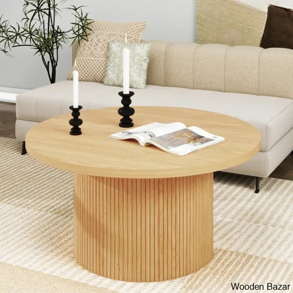 Charleily Pedestal Wood Round Coffee And Center Table