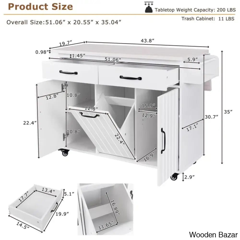 Charlis Wood Kitchen Cart Trolley Cart Cabinet Kitchen Island With Storage