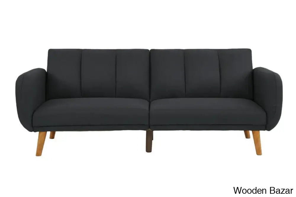 Charlotte Elegant Black Polyfiber Convertible Sofa Bed With Wooden Legs