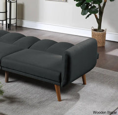 Charlotte Elegant Black Polyfiber Convertible Sofa Bed With Wooden Legs