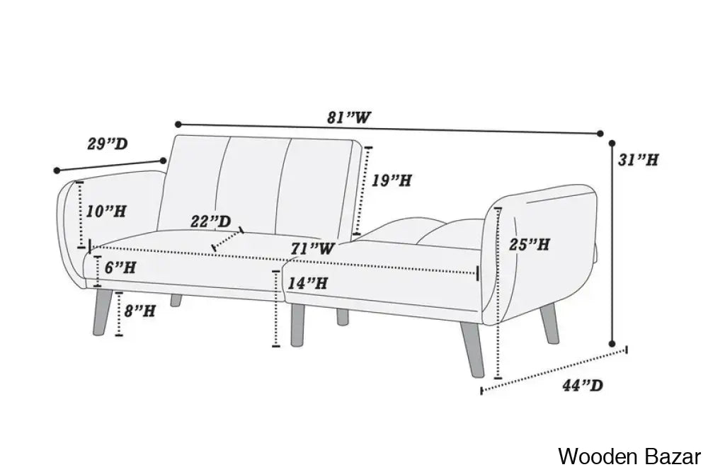 Charlotte Elegant Black Polyfiber Convertible Sofa Bed With Wooden Legs