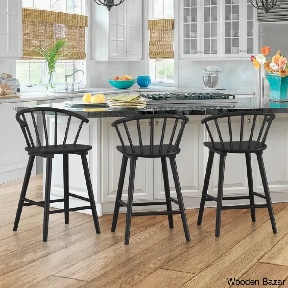 Chelssiea Swivel Solid Wood Counter And Bar Stool (Set Of 3) Black / (26” Seat Height)