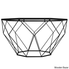 Chendan Octagon Glass Top Coffee And Center Table With Geometric Base