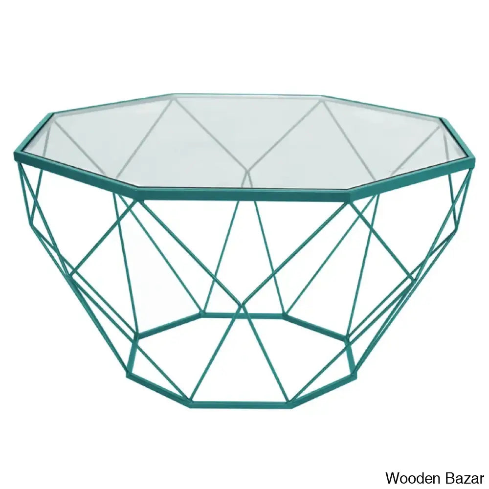 Chendan Octagon Glass Top Coffee And Center Table With Geometric Base