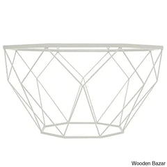 Chendan Octagon Glass Top Coffee And Center Table With Geometric Base