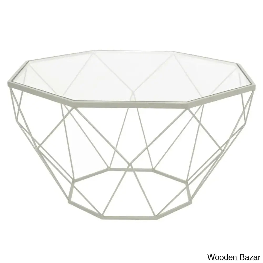 Chendan Octagon Glass Top Coffee And Center Table With Geometric Base