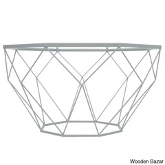 Chendan Octagon Glass Top Coffee And Center Table With Geometric Base